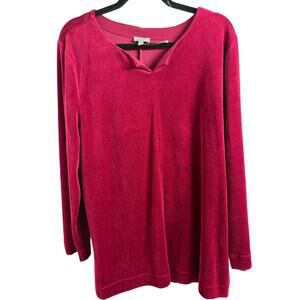T by Talbots‎ Velour Tunic XL Wine Berry Split Neck Long Sleeve Stretch Preppy